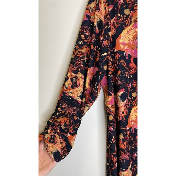 Cocomo Abstract Art to Wear Grommet Neckline Ruched 3/4 Sleeve Blouse Fall 2X - Picture 5 of 10